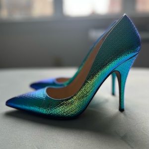 Kate Spade Metallic Blue Green Pointy Toe Pumps Size 8.5